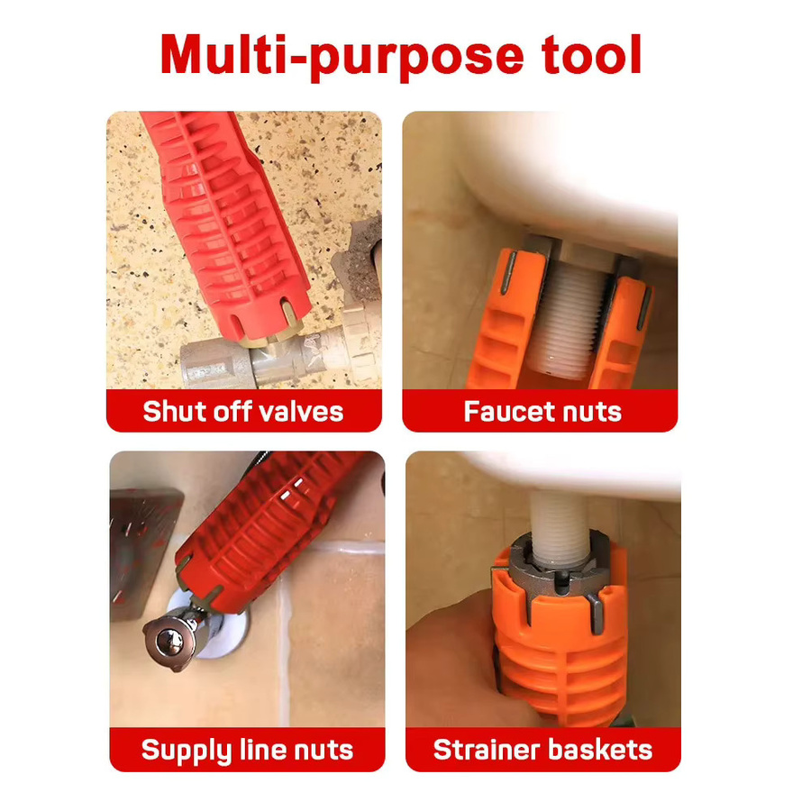 TTAKA7 Sanitär-Reparaturwerkzeug Doppel-Kopf-Wasserhahnschlüssel mit Anti-Slip-Griff in Rot - Bild 4