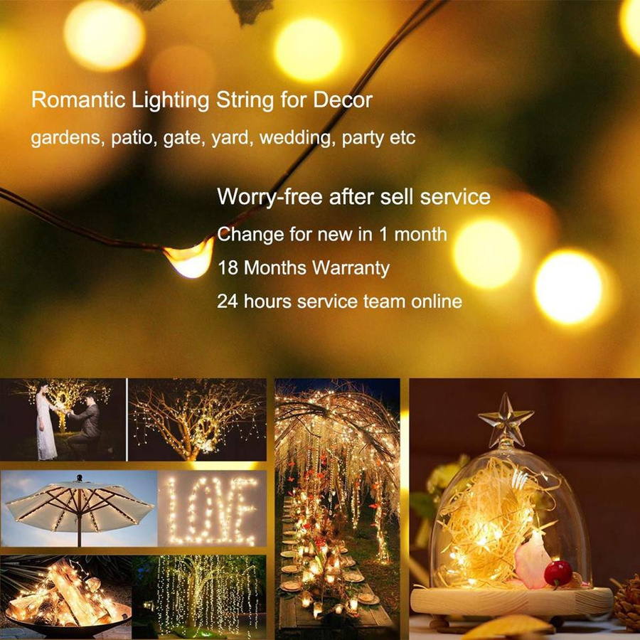 HappyhomeEE Solarbetriebene LED Lichterkette mit 100 LEDs in Warmweiß und Kupferdraht, 8 Modi für Garten, Terrasse, Hochzeit und Weihnachtsdekoration - Bild 10