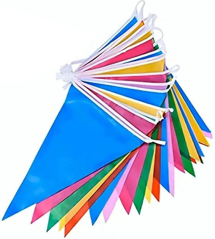 Tooarts Bunte Wimpel Girlande aus Polyester für Außenbereich und Geburtstag, 10 Stück, 50 m Länge, Mehrfarbig - Bild 1