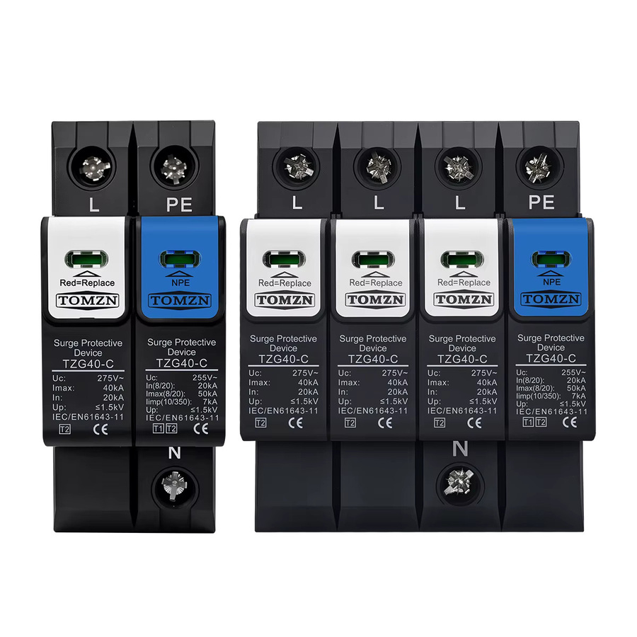 TOMZN Überspannungsschutzgerät SPD 1P+NPE 3P+NPE 230V AC T1 T2 1,5kV 20-50kA mit flammhemmendem Gehäuse - Bild 3