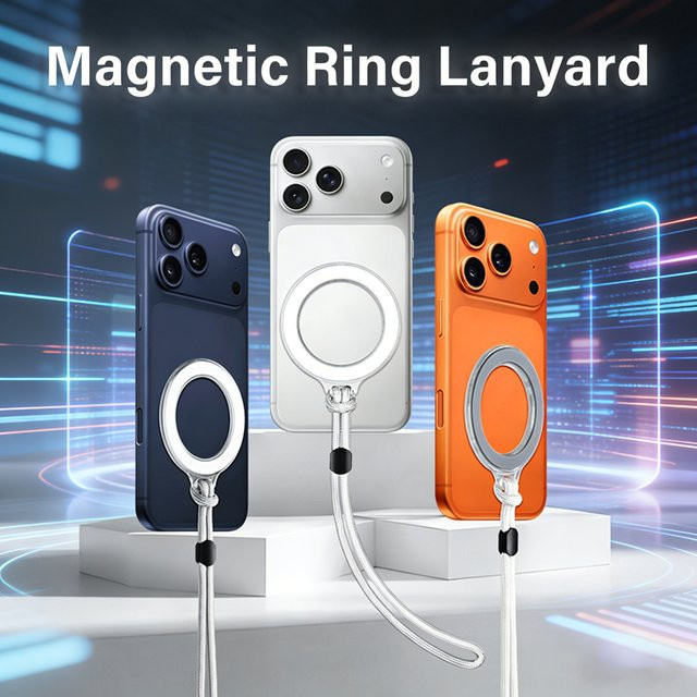 QGhappy Universeller Magnetring-Handyanhänger in Weiß, abnehmbarer Telefon-Charm und verstellbarer Taschenriemen für iPhone 16 17 Pro - Bild 1