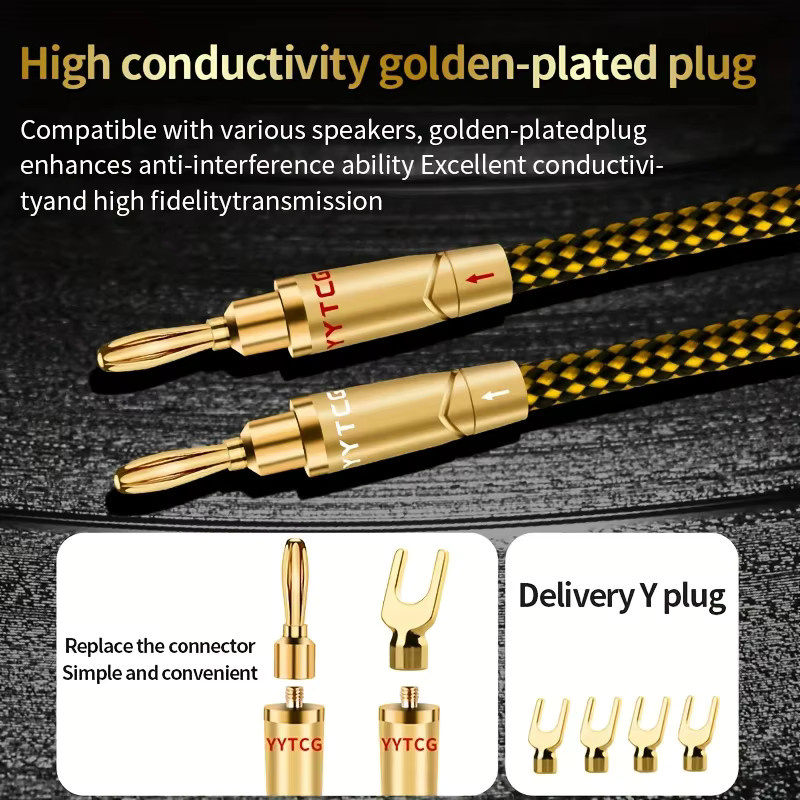 YYTCG HiFi-Lautsprecher-Audiokabel mit 7N OCC Silberbeschichtung und austauschbarem Y-Stecker in Silber und Gold - Bild 4