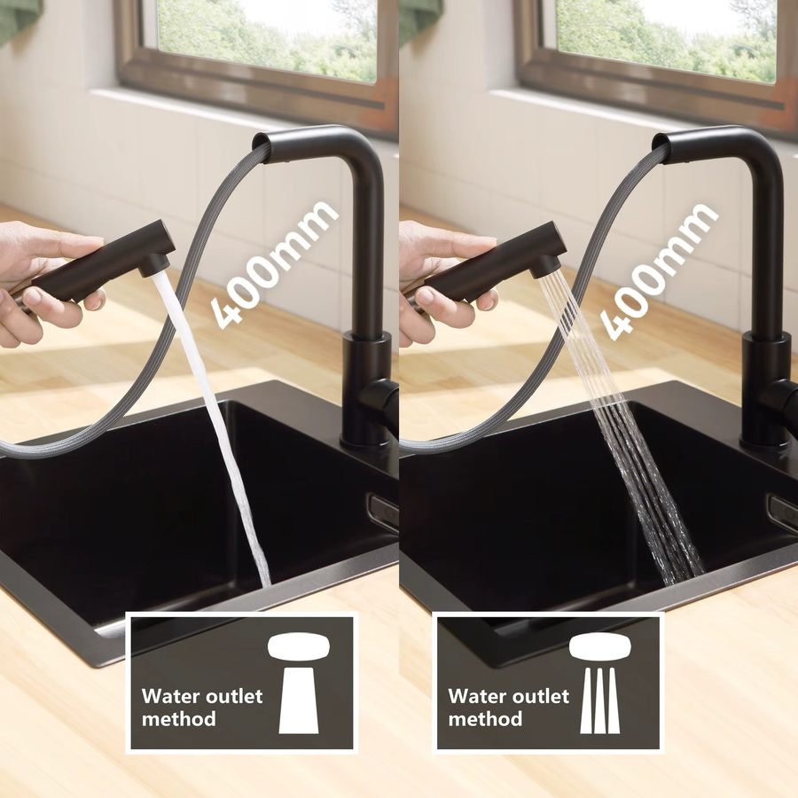 CECIPA MAX Granit-Spülbecken Schwarz B: 50 cm, T: 45 cm, H: 18,5 cm mit Siphon, Überlauf und schwarzer Auszieharmatur mit 2 Wasserstrahl-Arten - Bild 4