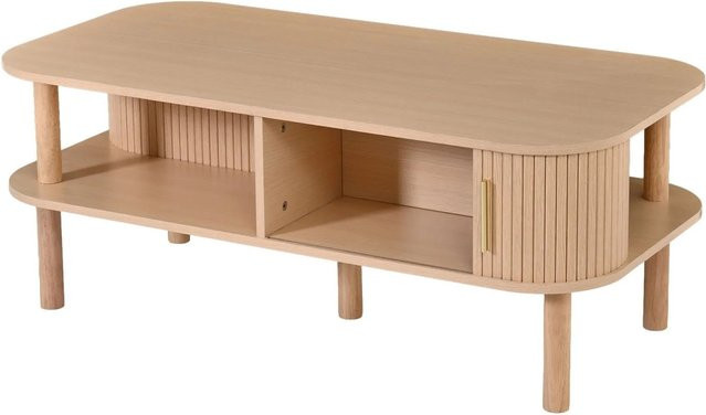 Merax Couchtisch mit Rolltür und Stauraum in Holzfarbe, B/T/H: 110 x 55 x 45 cm - Bild 1