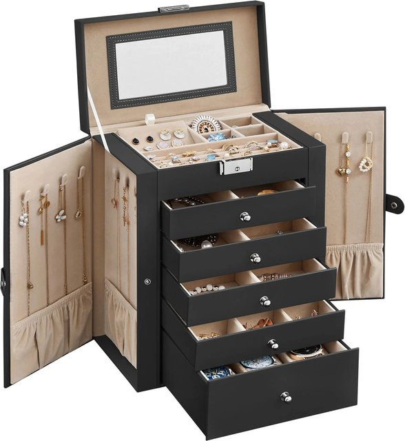 Songmics Schmuckkästchen Bridie mit 6 Ebenen in Schwarz-Beige - Bild 1
