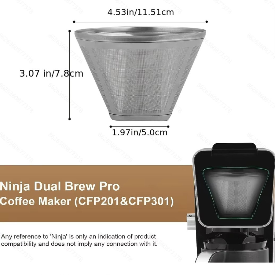 Ninja Wiederverwendbare Kaffeefilter aus Edelstahl 304 für Ninja Dual Brew Pro, Silber, Feinmaschiges Sieb - Bild 1