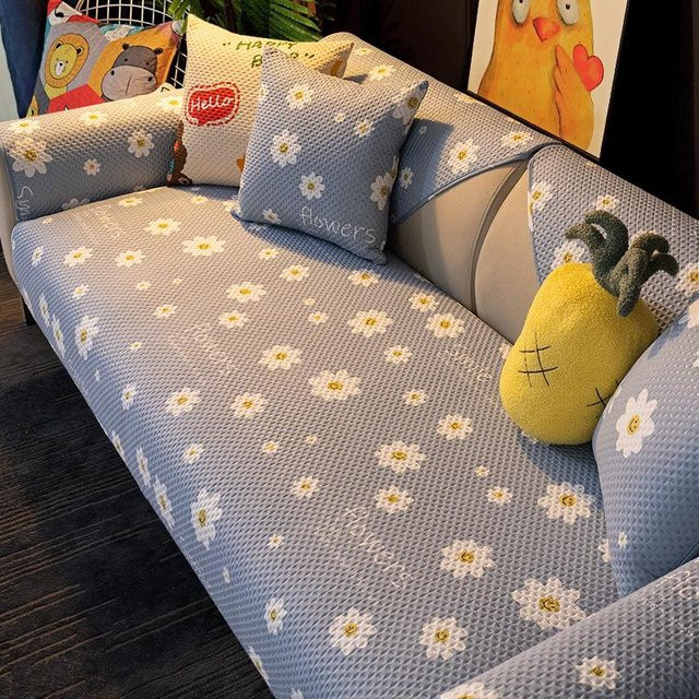 Universal Cartoon Sofa Kissenbezug aus Jacquard-Stoff mit floralem Muster in Blau, B/H: 45 x 45 cm - Bild 1