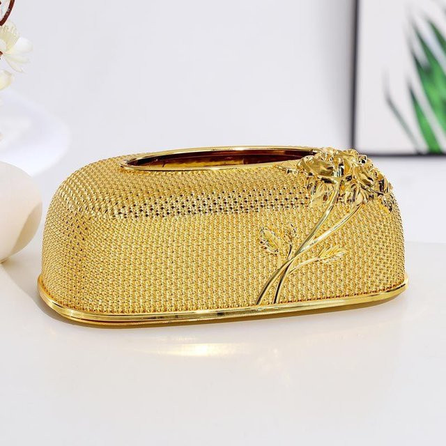 Luxus Taschentuchbox aus Acryl von Yiran Furniture in Beige und Gold, wasserfeste Dekoration für Wohnzimmer und Büro - Bild 1