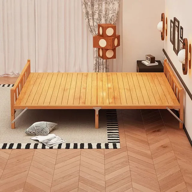 HOUYU Klappbares Bambusbett in Braun, minimalistisches Haushaltsbett für Erwachsene, B/T/H: 100 x 200 cm - Bild 1