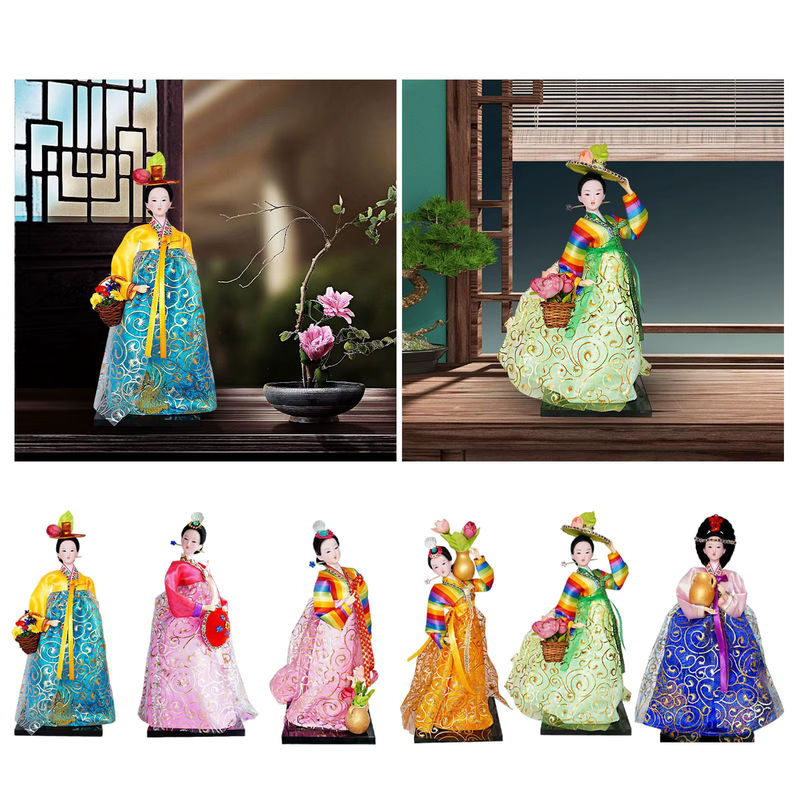 Kesoto Koreanische Geisha Figur in Hanbok mit floralem Design, mehrfarbig, Höhe: 30,48 cm - Bild 4