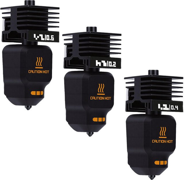 Koogeelife 3er Set Heißend-Ersatzdüsen und Silikon für Bambu Lab P2S H2D H2S H2C 3D-Drucker in Schwarz mit 0,2 mm, 0,4 mm und 0,6 mm - Bild 1