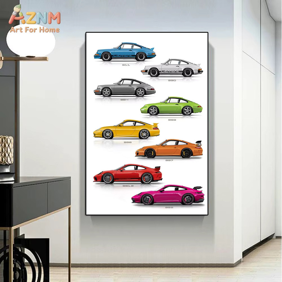 AZNM Porsche 911 Generations Evolution Leinwand-Wandkunst, ungerahmtes Sportwagen-Poster in Multicolour - Bild 2