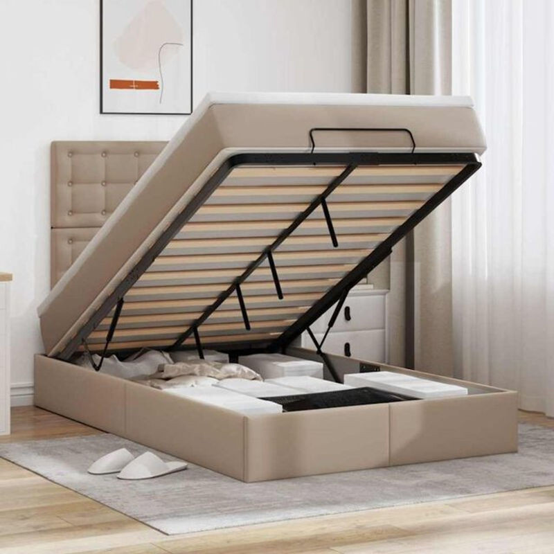 Vidaxl Ottoman Polsterbett mit Matratze und LED in Braun aus Kunstleder B/T/H: 120 x 200 x 203 cm - Bild 1