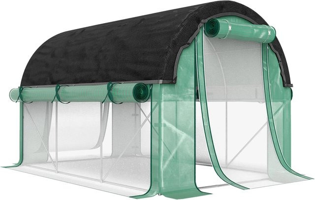 Furnicato Polytunnel-Gewächshaus mit Sonnenschutznetz und rollbaren Seitenwänden, Grün, B/T/H: 3 x 2 x 2 m - Bild 1
