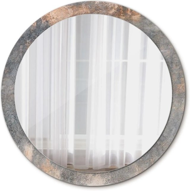 Tulup Rundspiegel mit Vintage Beton Motivdruck in Grau, Durchmesser: 100 cm - Bild 1