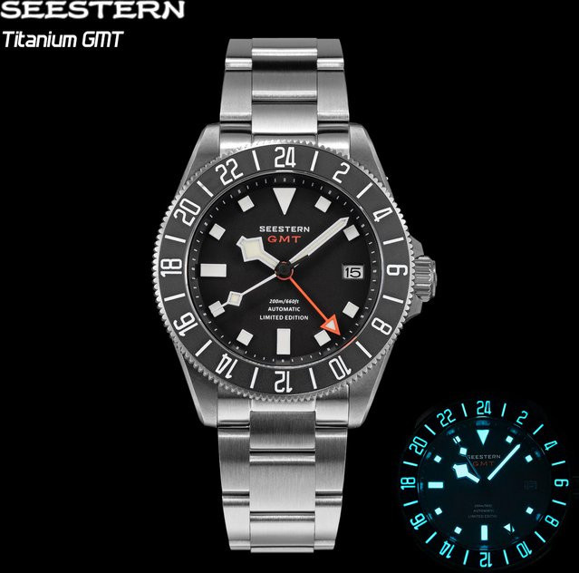 SUGESS Armbanduhr Titan, Automatik, GMT, Saphirglas, Schwarz, Herren - Bild 1