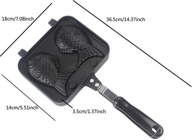 Binchi Taiyaki Waffelmaker Doppel Fisch Form Japanische Pfanne aus Aluminium Schwarz mit Antihaftbeschichtung - Bild 1