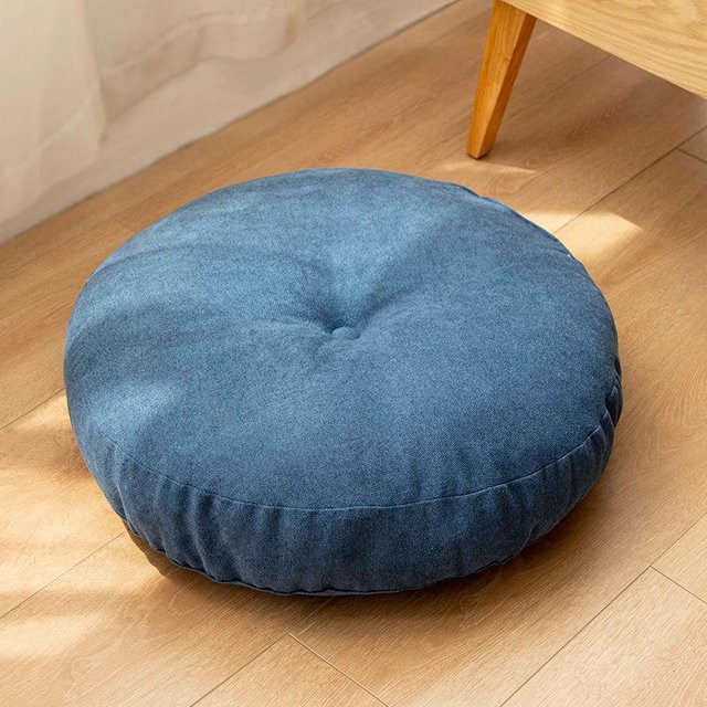 Inyahome Rundes Bodenkissen in Blau, Getuftetes Meditationskissen für Yoga und Wohnzimmer, Durchmesser: 42 cm - Bild 1
