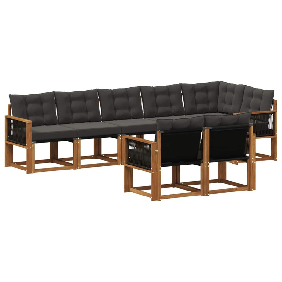 vidaXL Outdoor-Sofagarnitur L-Form aus massivem Akazienholz mit 8 Textilene-Kissen in Schwarz und Natur - Bild 2