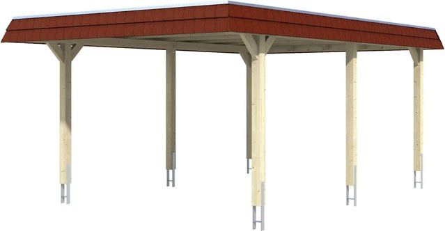 Wendland Skan Holz Carport aus Fichte mit EPDM-Dach und Blende in Rot, B: 628 cm, T: 409 cm - Bild 1