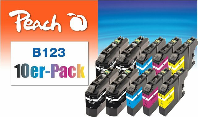 Peach B123 VALBP 10 Druckerpatronen XL Set (wiederaufbereitet) ersetzt Brother LC-123VALBP für Brother MFC-J4710DW und MFC-J4510DW, Multicolor (Schwarz, Cyan, Magenta, Gelb) - Bild 1