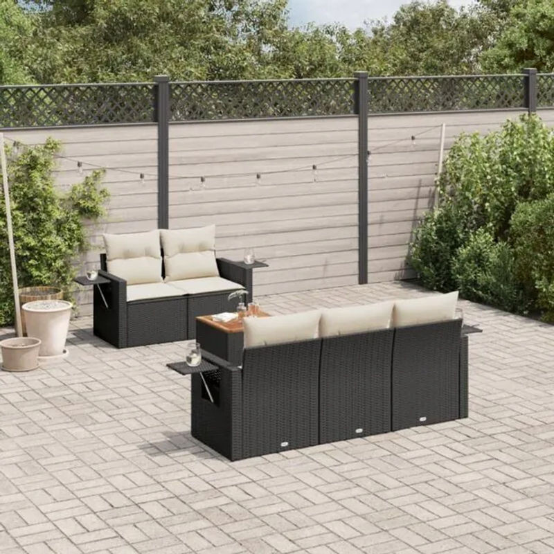 Vidaxl 6-teilige Garten-Sofagarnitur aus Polyrattan in Schwarz mit beigen Kissen im modernen Loungemöbel-Design - Bild 1