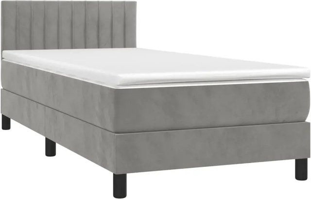 vidaXL Boxspringbett mit Matratze in Hellgrau, Hybridbett mit LED-Unterbettbeleuchtung und USB-Ladeport, Samt, B/T: 80 x 200 cm - Bild 1