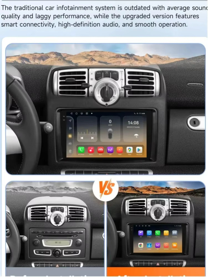 OSSURET Android Autoradio-Player für Smart Fortwo 451 (2005-2010) mit kabellosem CarPlay, Android Auto, Wi-Fi und 360-Grad-Kamera in Schwarz - Bild 4