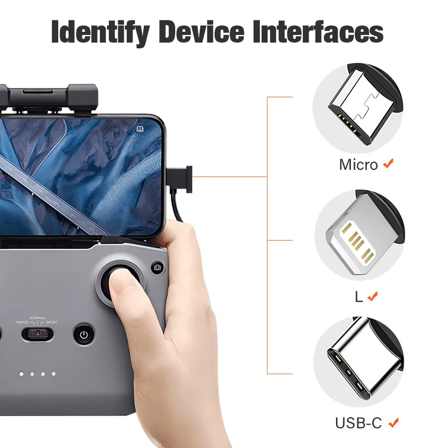 Nephy OTG-Datenkabel für DJI Fernbedienung mit USB Typ C und iOS Anschluss in Schwarz zur Verbindung von Telefon oder Tablet mit DJI Mini 4K, Mini 3 Pro, Mini 3, Mini 2, Mini SE, Air, Mavic 2 und Mavic 3 - Bild 4