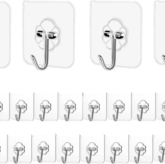 100 Stück selbstklebende Wandhaken, transparent, rutschfest und spurlos, inklusive Haken für Badezimmer und Küche - Bild 1