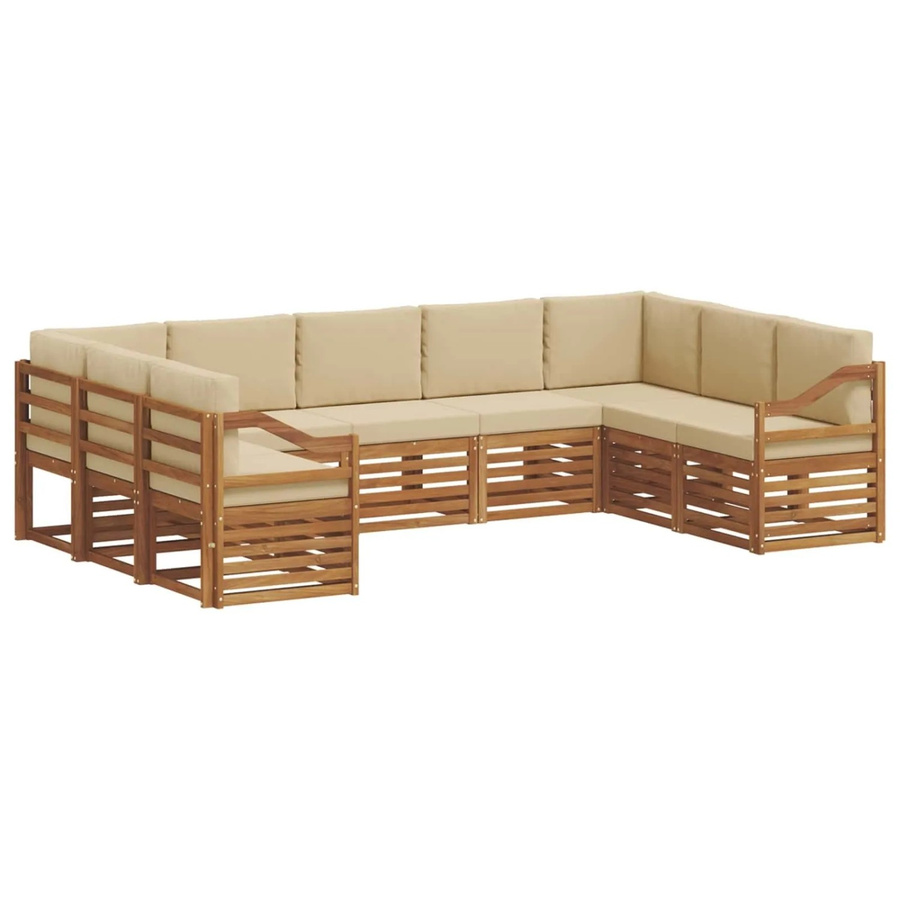vidaXL Sofagarnitur 9-teilig aus Massivholz Akazie in Natur und Beige, U-Form mit Sitz- und Rückenkissen - Bild 2