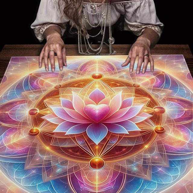 VIKAMA Regenbogen-Lotus Tarot Altartuch in Multicolour für Energie-Rituale und Meditation - Bild 1