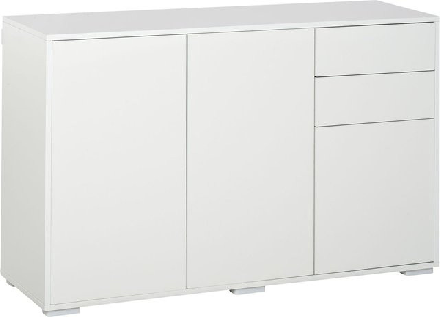 HOMCOM Sideboard als moderner Aufbewahrungsschrank in Weiß mit 2 Schubladen und 3 Türen, B/T/H: 117 x 36 x 74 cm - Bild 1