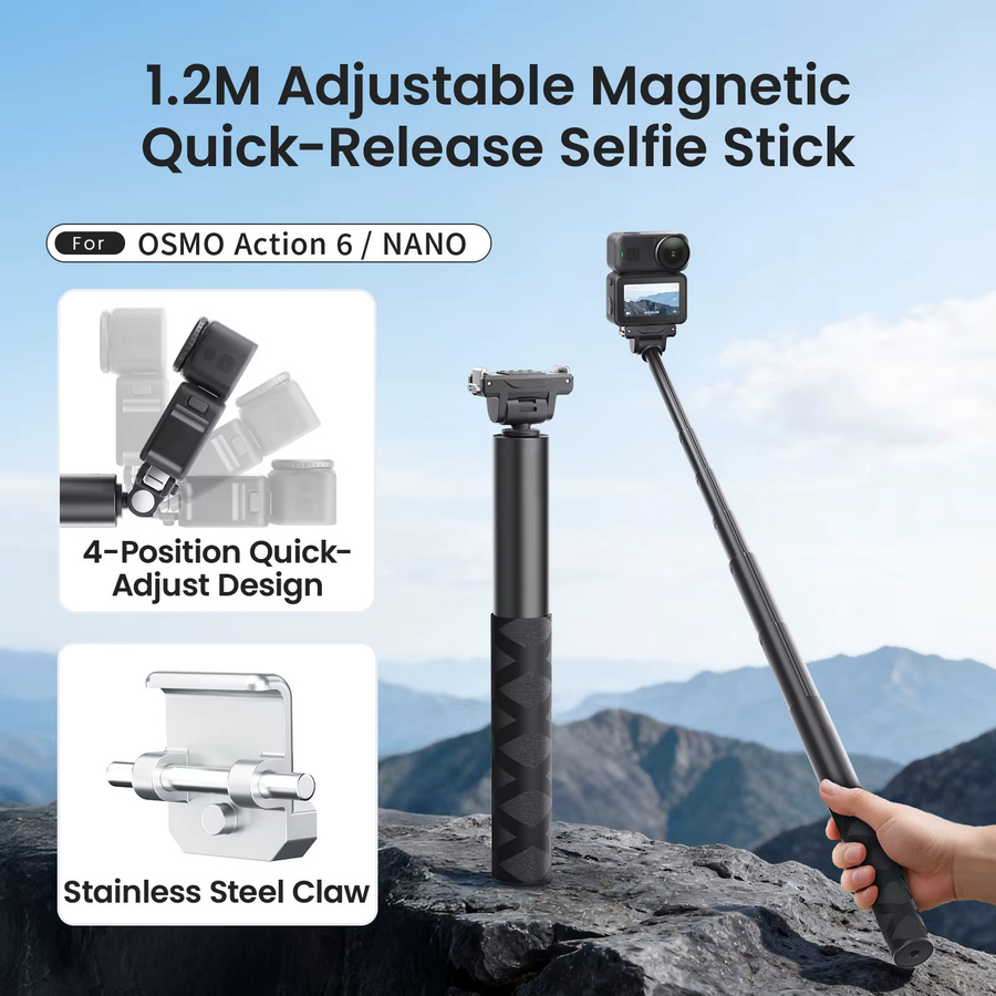 DJI Verstellbarer Bidirektionaler Schnellverschluss-Selfie-Stick für OSMO Action 6, NANO, OSMO 360, Action 5 Pro, 4 und 3 in Schwarz - Bild 3