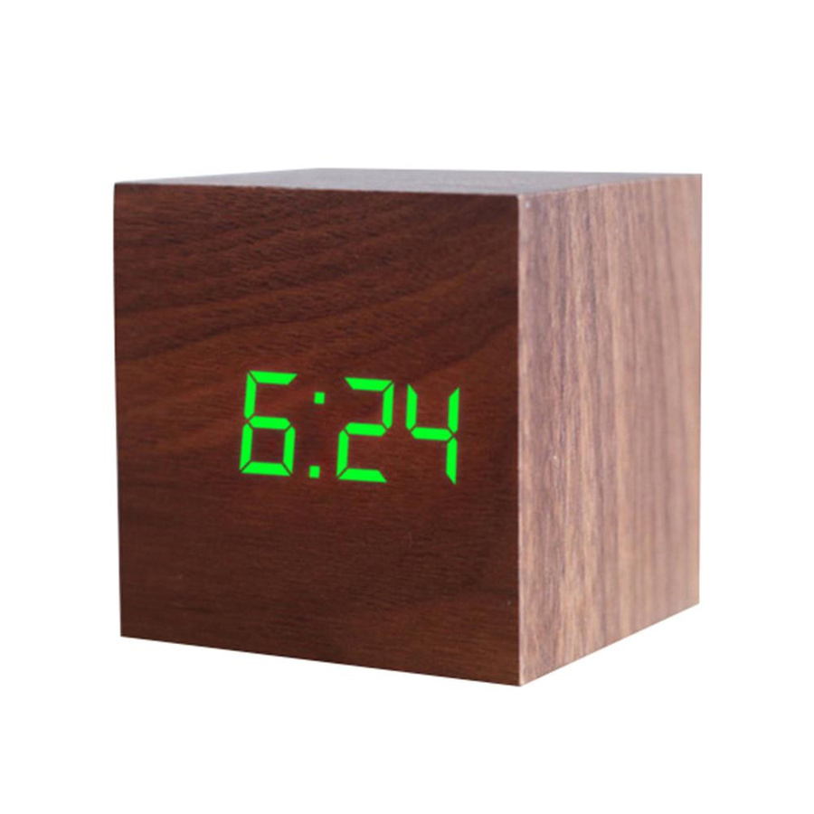 Yousheng Fashion Digitaler LED-Wecker aus Holz mit Sprachsteuerung, quadratisch, Weiß - Bild 6