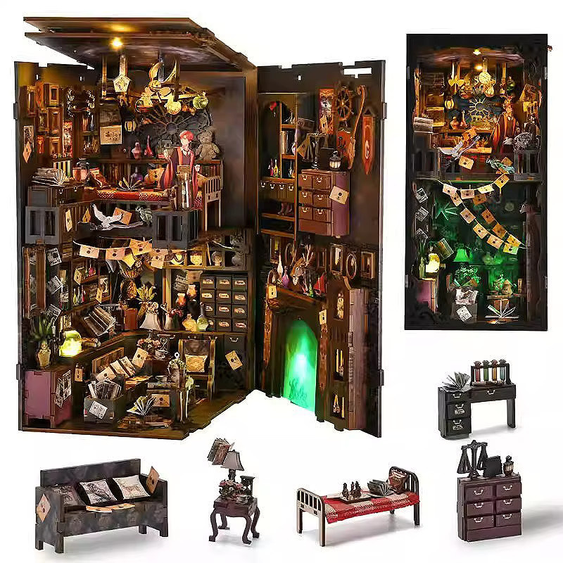 zuuton DIY Buch Nook Kit Magic House 3D Holz Puzzle Bücherregal Einsatz als dekorative Buchstütze und Modellbau Set - Bild 3
