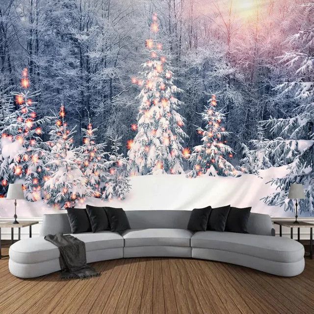 VIKAMA Weihnachts-Wandteppich mit Winterwald und Schneeszene zur Wanddekoration - Bild 1