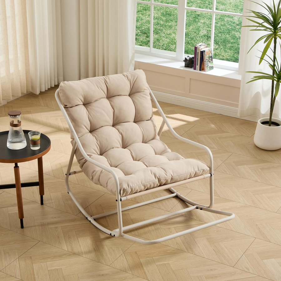Moderner Outdoor-Schaukelstuhl mit Komfortkissen aus Stahl in Beige, B/T/H: 75 x 116 x 82 cm - Bild 2