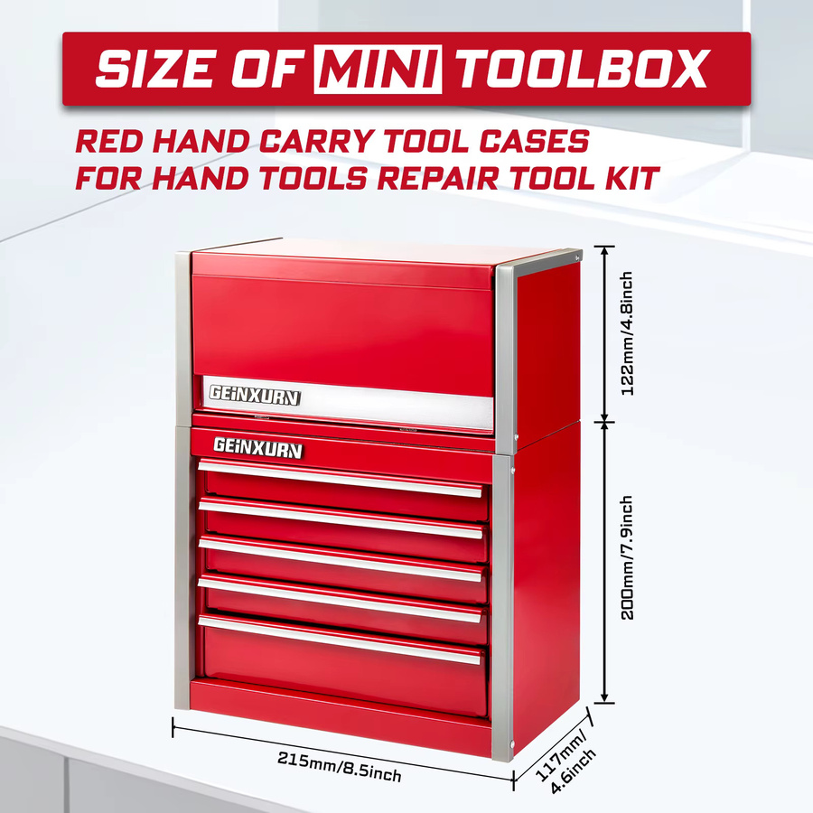 Geinxurn Mini-Werkzeugkasten aus Stahl in Rot, tragbarer und stapelbarer Werkzeugkoffer mit magnetischer Verriegelung, B/T/H: 32,2 x 21,5 x 11,7 cm - Bild 2