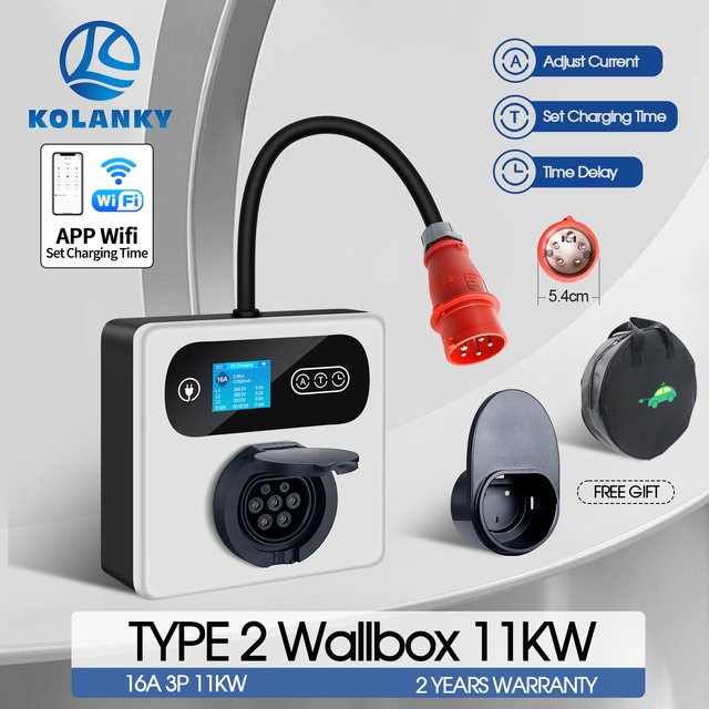 Kolanky EV-Ladegerät Wallbox 11KW mit CEE auf Typ 2 Steckdose, White, Tuya App Steuerung und Zeitverzögerung 1-15 Stunden - Bild 1