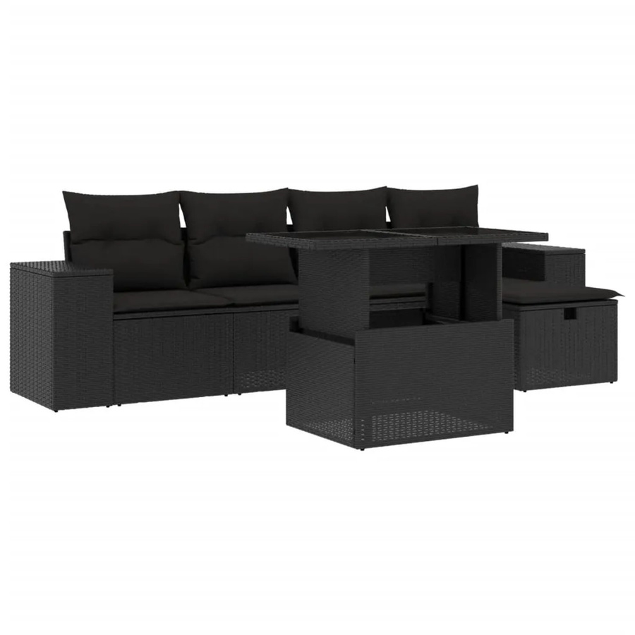vidaXL 6-teilige Garten-Sofagarnitur aus Polyrattan in Schwarz mit UV-beständigen Polsterkissen - Bild 2