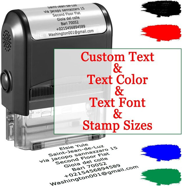 QWELL Personalisierter Selbstfärbender Stempel mit eigenem Design, transparente Basis, nachfüllbar, Farbe: Rot - Bild 1