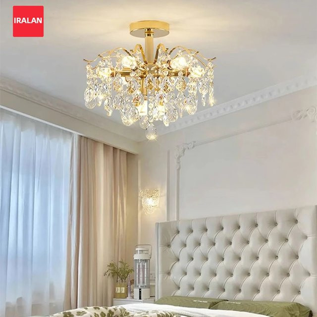 IRALAN Kristall-Pendelleuchte LED in Gold/Messing für das Wohnzimmer - Bild 1
