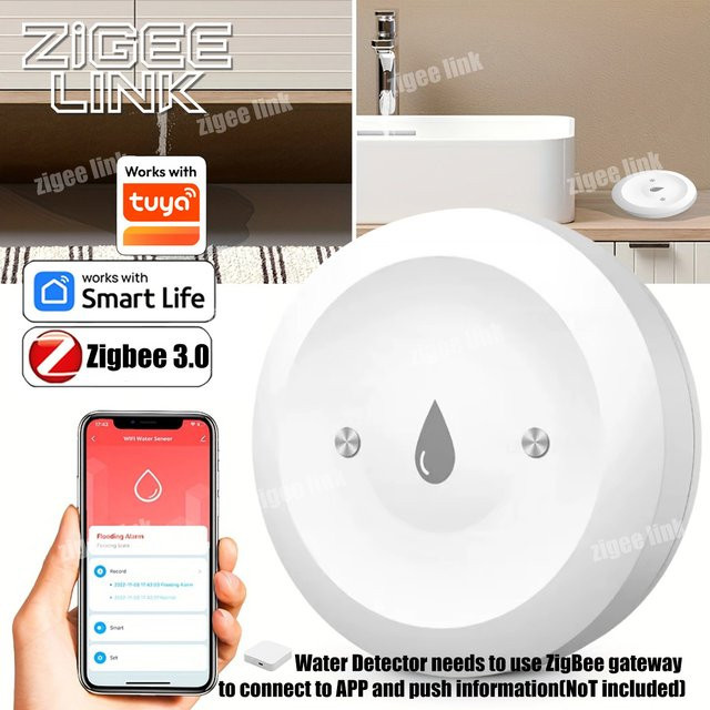 ZigBee 3.0 Smart-Wassersensor für Tuya und Smart Life App, Hochwasser-Leckage-Detektor mit Alarmfunktion, Farbe: Weiß, Zigbee-Gateway erforderlich - Bild 1