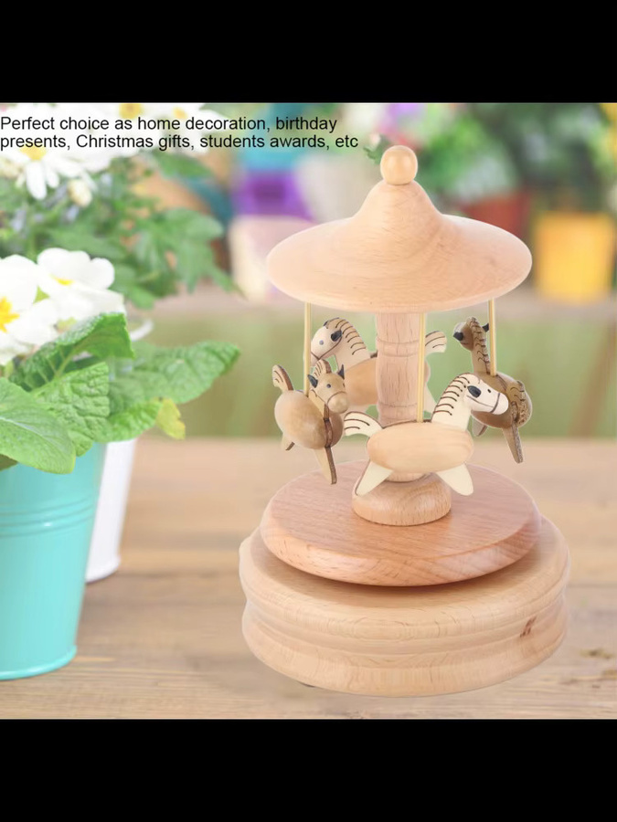 TOPINCN Vintage Holzspieluhr in Pferdeform für Kinder und zur Heimdekoration - Bild 3