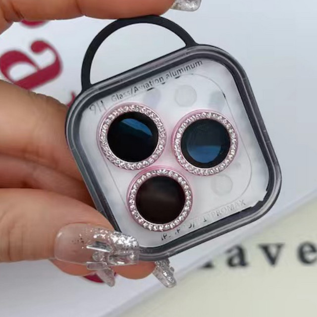 Glitzer Diamant Kamera Objektiv Schutz für iPhone 12 13 14 15 Pro Max und Mini in Blau - Bild 1