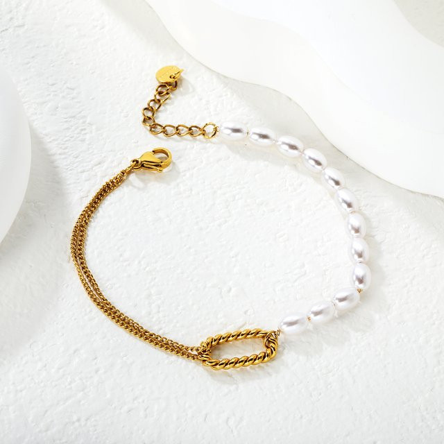 LUXUSTEEL Armband, Edelstahl, Gold, Perle, Damen - Bild 1