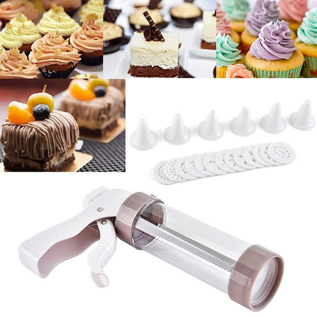 FSMHOME Cookie Presse Kit mit manueller Spritzpistel zum Backen und Dekorieren in Lila und Weiß - Bild 1