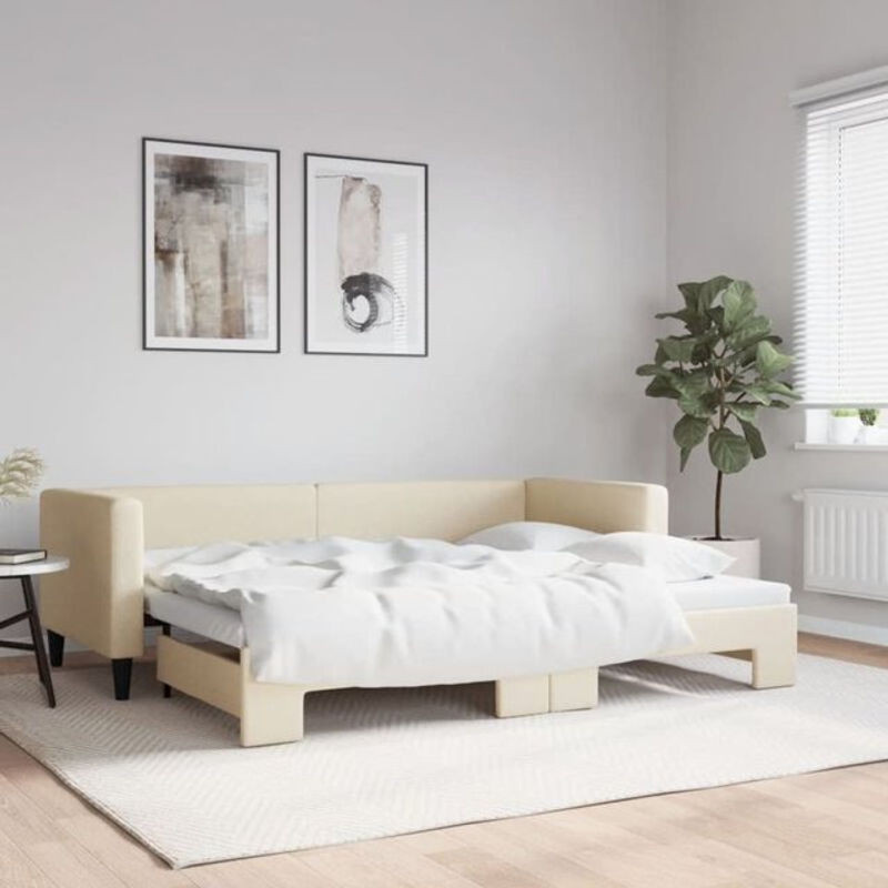 Ausziehbares Funktionsbett vidaxl in Beige aus Stoff und Metall, B/T: 80 x 200 cm - Bild 1