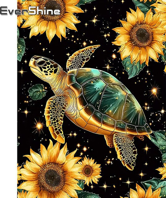 Evershine Diamant Mosaik Wanddekoration Schildkröte mit Sonnenblumen als Strass Gemälde in Multicolour, B/H: 30 x 20 cm - Bild 1